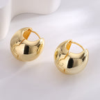 E0622 Creative Fashion Simple Round Ball Earrings for Women Copper Plated Real Gold Smooth Minimalist Style Ear Jewelry