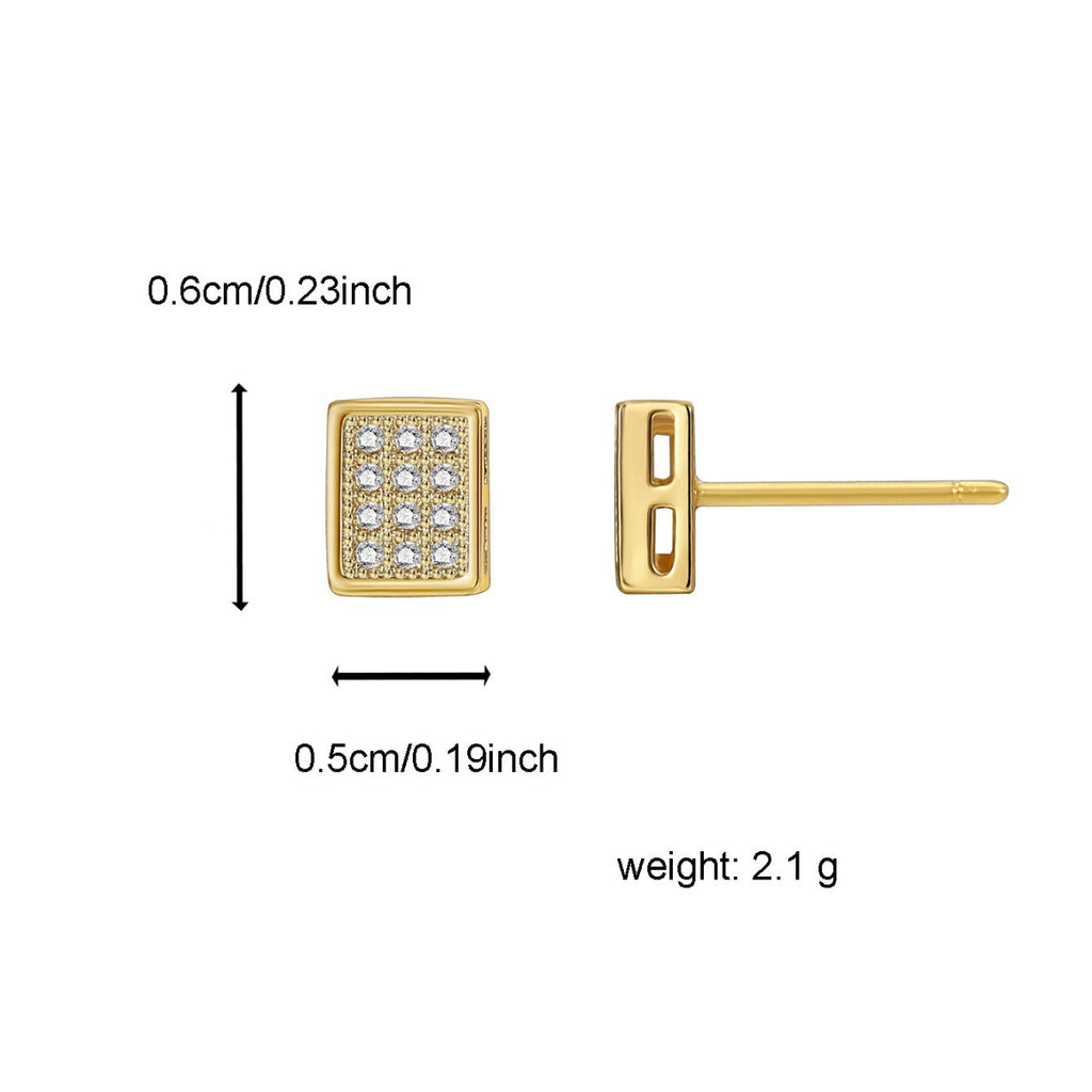 E0559 Fashionable Minimalist Design Earrings for Women Brass Gold-Plated Micro-Inlaid Zircon Square Stud Earrings