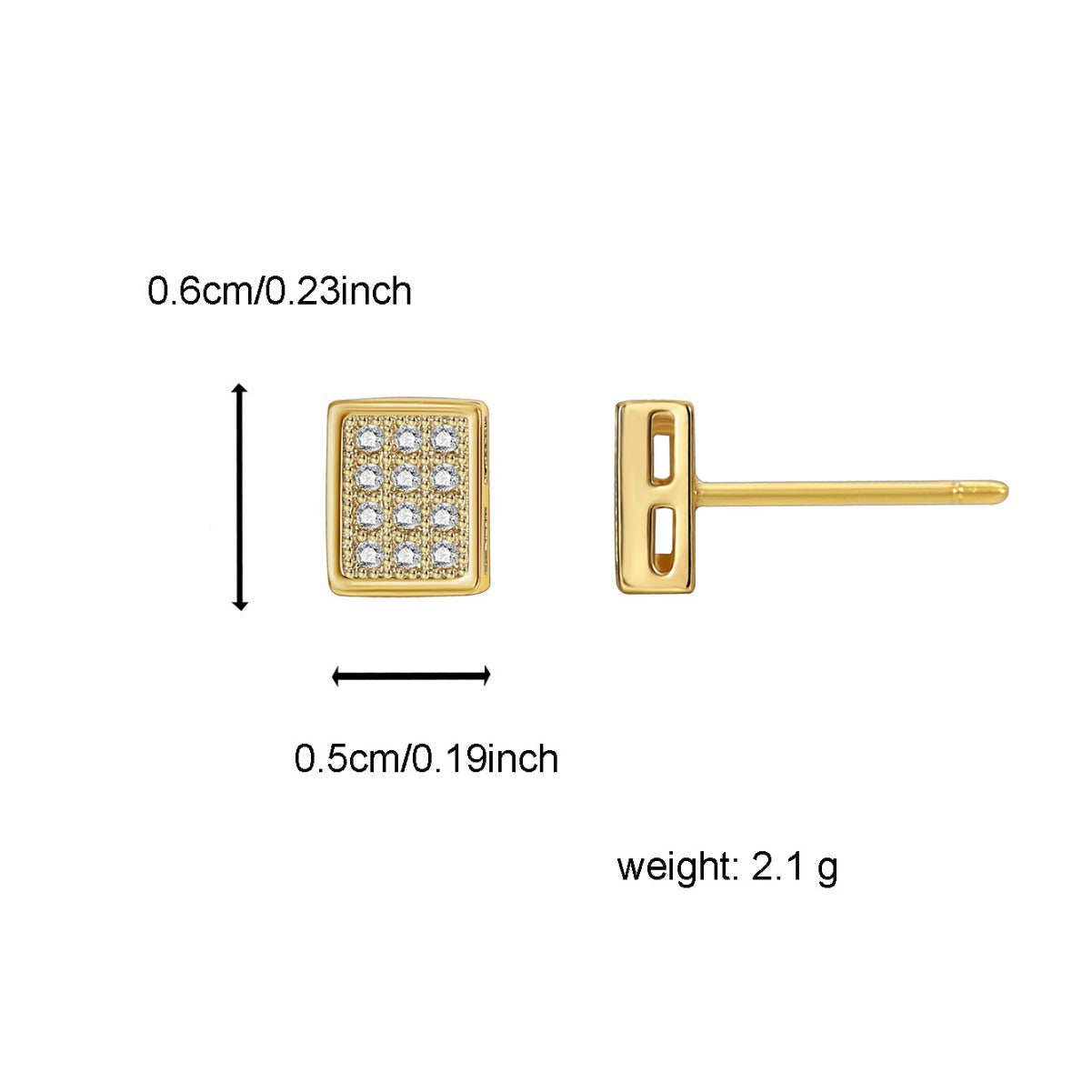 E0559 Fashionable Minimalist Design Earrings for Women Brass Gold-Plated Micro-Inlaid Zircon Square Stud Earrings
