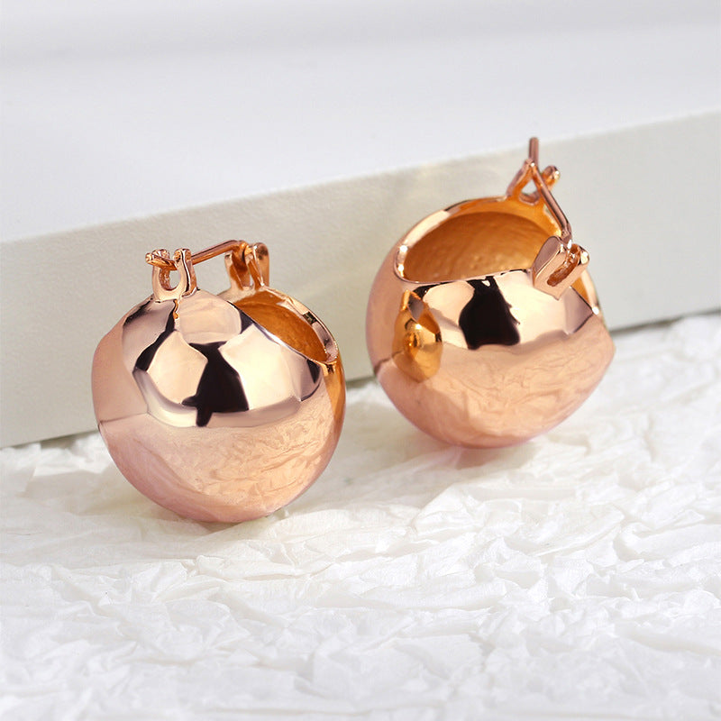 E0322 Copper Gold-Plated Earrings Minimalist Style Metal Ball Earrings Vintage Spherical Earrings for Women
