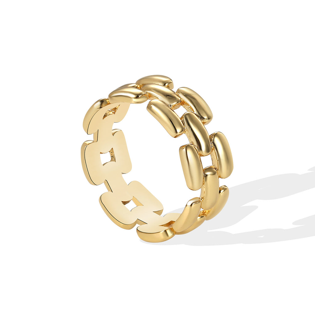 R0266 Fashion Chain Punk Unisex Ring Plain Copper Plated18K Gold