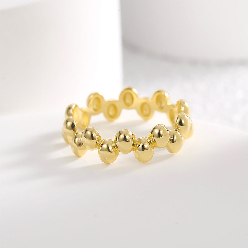 R0473 Design Sense Oval Bead Ring for Women, Copper Plated with Real Gold, Simple and Minimalist Ring
