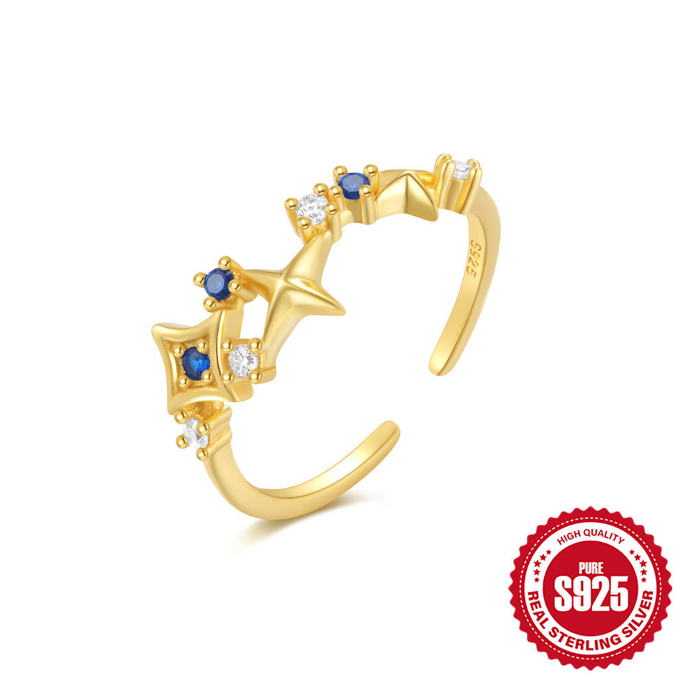 S925Sterling Silver Ring Micro Pave Colored Diamond Ring New Double Layer Design Sense Strong Open Ring