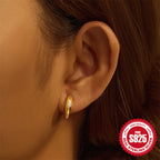 925Pure Silver Minimalist Leaf Geometric Inlaid Diamond Simple Hoop Earrings Hot-Selling High-End Earrings