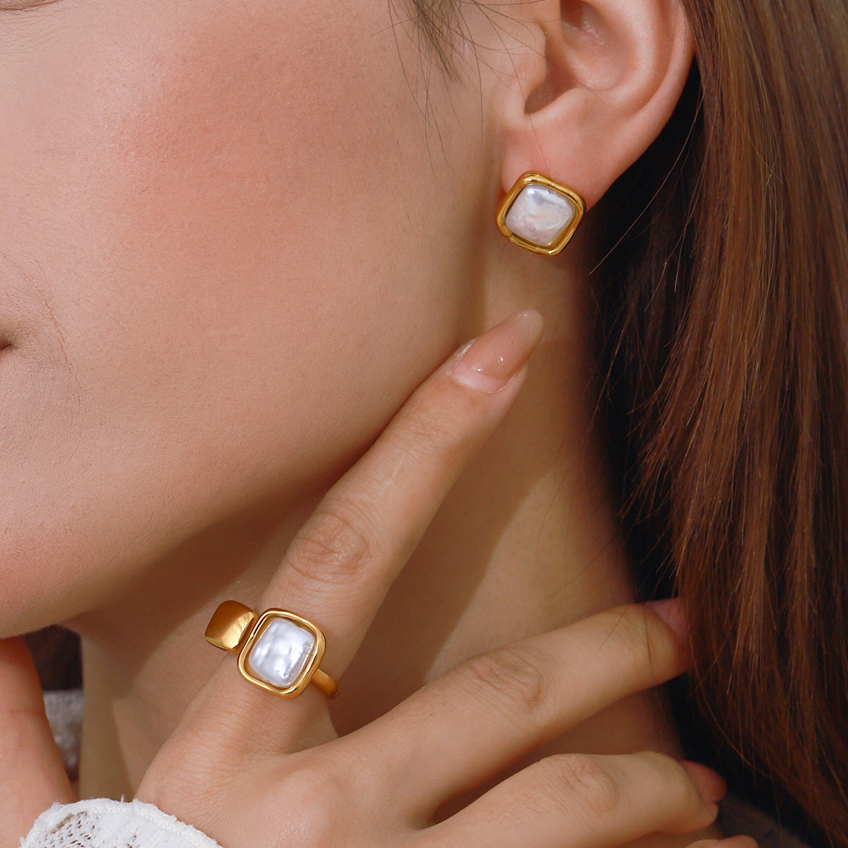 Stainless Steel Pearl Ring Non-Fading Earrings Jewelry earring