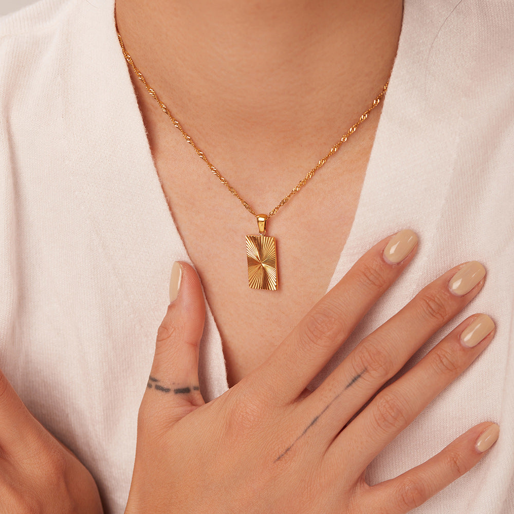 2H New Sunshine Coin Necklace 18K Gold-plated316L Stainless Steel Rectangular Pendant Necklace Geometric Necklace for Women