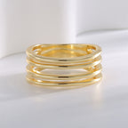 R0610 Multi-layer Hollow Ring for Women, Brass Gold-plated Simple Smooth Minimalist Ring
