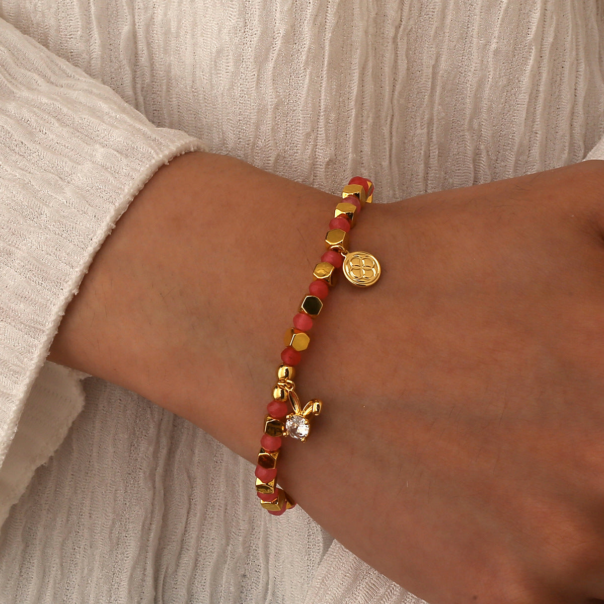 B0259 Bohemian Rabbit Ear Zircon Beaded Fashion Bracelet