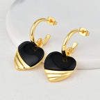 E0651 Korean Style Fashion Cute Heart-Shaped Shell Patchwork Earrings for Women Simple Retro Black Resin Drop Earrings