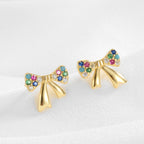 SE0325 S925Silver Colorful Zircon Bowknot Earrings Forest Style Small Sweet Stud Earrings