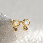 E0368 Korean Style Simple Copper Gold-Plated Round Purple Zircon Earrings for Women Synthetic Opal Stud Earrings In Stock
