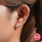 S925Sterling Silver Geometric Star Inlaid with Diamonds Fashion Flat Head Piercing Threaded Ear Bone Stud New Hot-Selling Earrings for Women