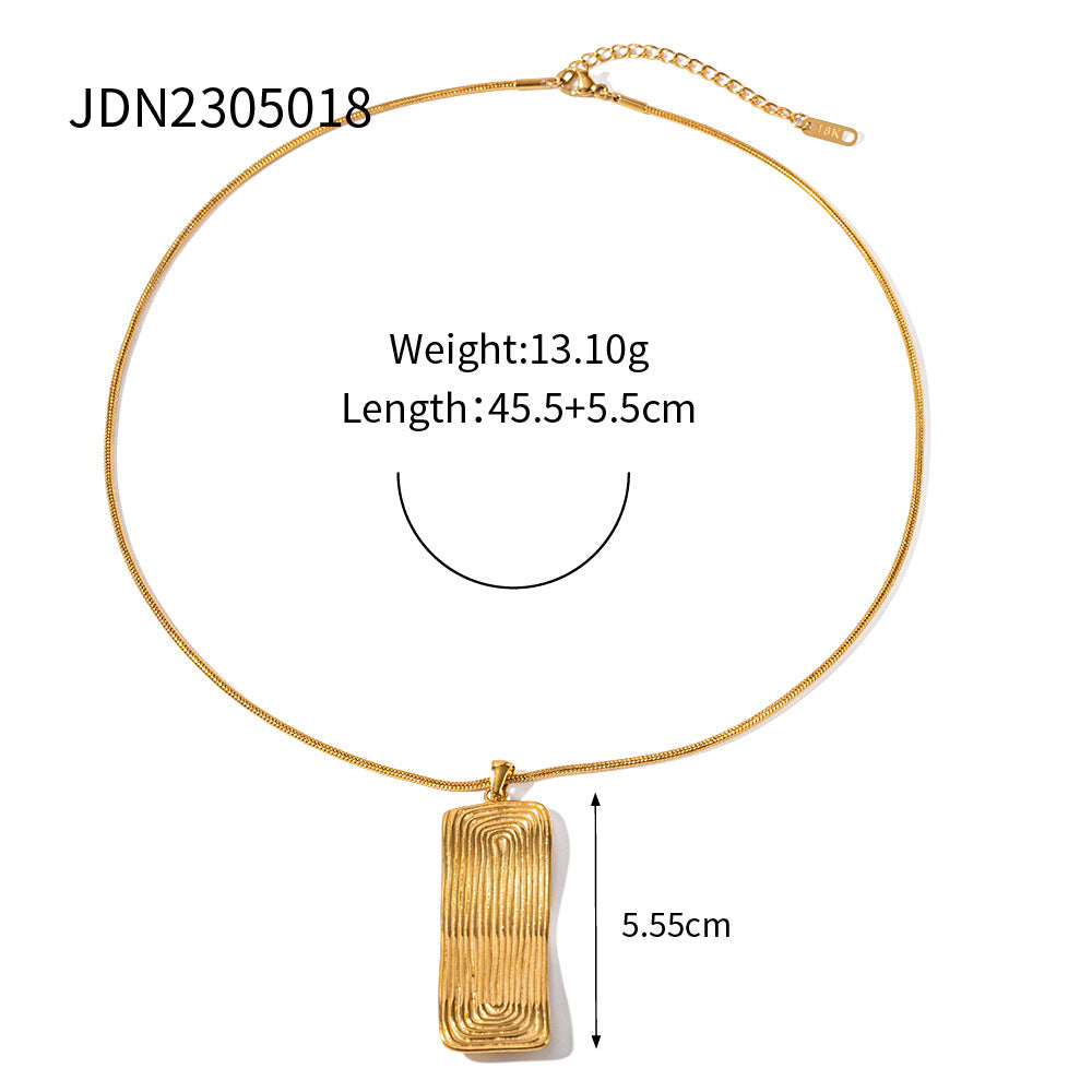 2H New Style Necklace 18K Gold Stainless Steel Threaded Rectangle Pendant Necklace Necklace Women's Jewelry