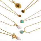 Pearl Necklace Tiger Eye Stone Collarbone Chain Non-Fading Jewelry Stainless Steel Accessories for Women