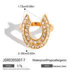 2H18K Gold and White Diamond Horseshoe-shaped Open Ring Non-fading Stainless Steel Jewelry ring