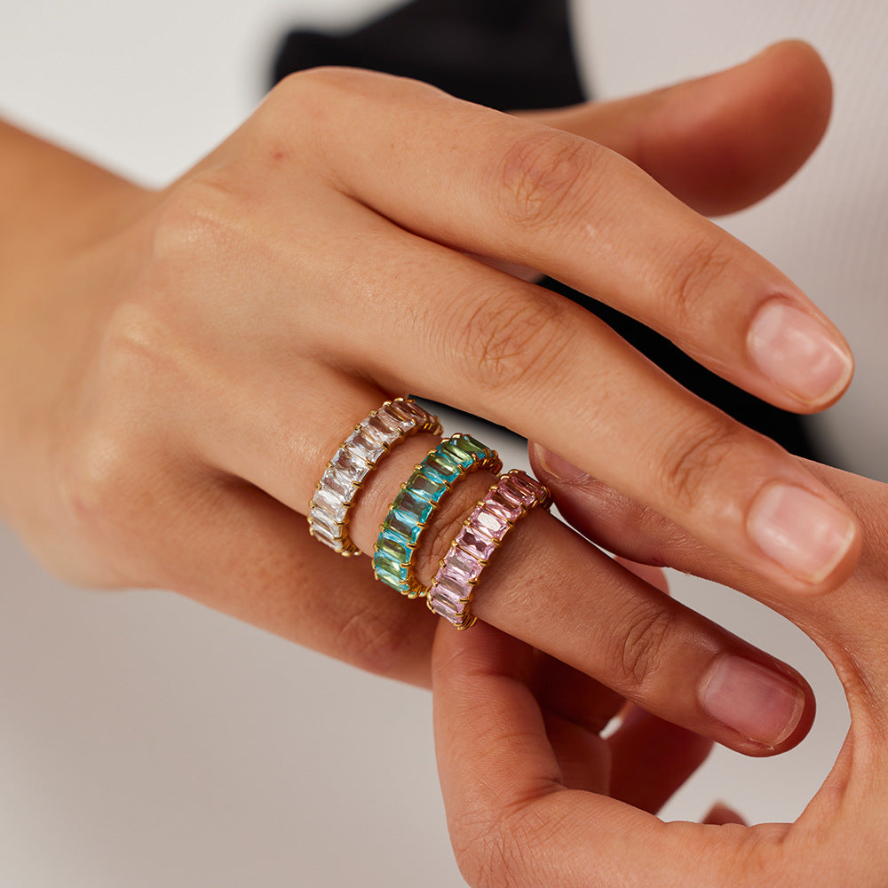 Spring and summer stainless steel zirconia ring trendy non-fading jewelry