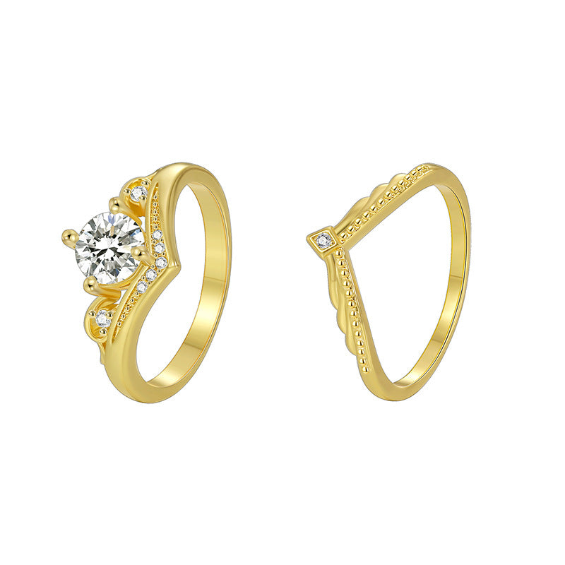 R0544 Fashion Retro Set with Zircon Double Ring Unisex Ring Minimalist Ring