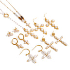 2H Jewelry Stainless Steel Pearl Necklace Cross Earrings Earrings Women