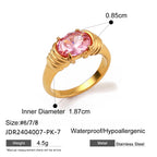 18K Gold Stainless Steel Ring Trendy Same Style Threaded White Rhinestone Ring for Women