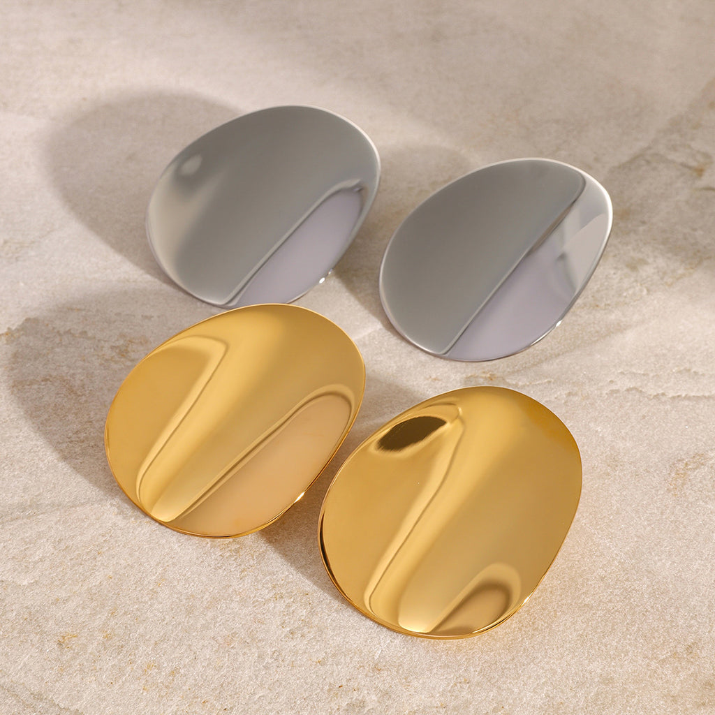 2H Stainless Steel Smooth Concave Geometric Stud Earrings Fashion Exaggerated Metal Earrings Minimalist Style Jewelry