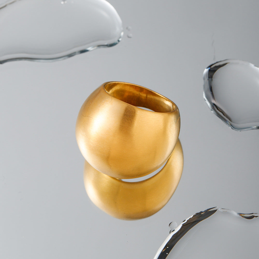 2H Minimalist Trend Texture18k Gold Stainless Steel Chubby Matte Brushed Ring Simple Band