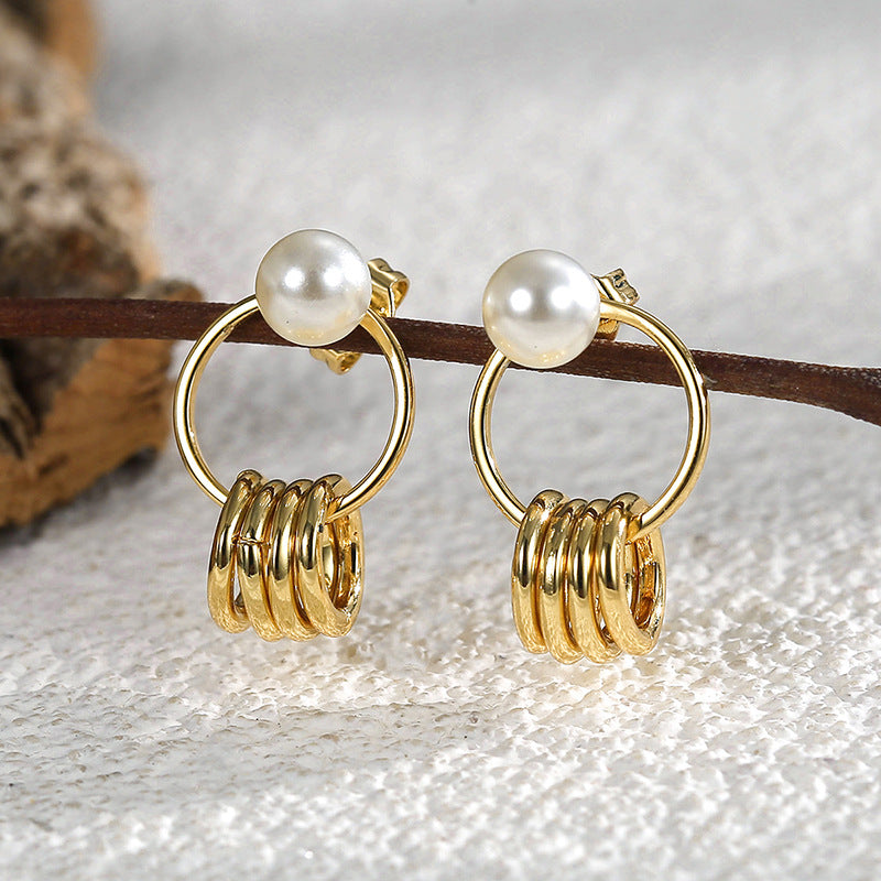 E0373 Pearl Earrings for Women Rotating Circle Shell Pearl Tassel Earrings I Fashionable and Unique Earrings