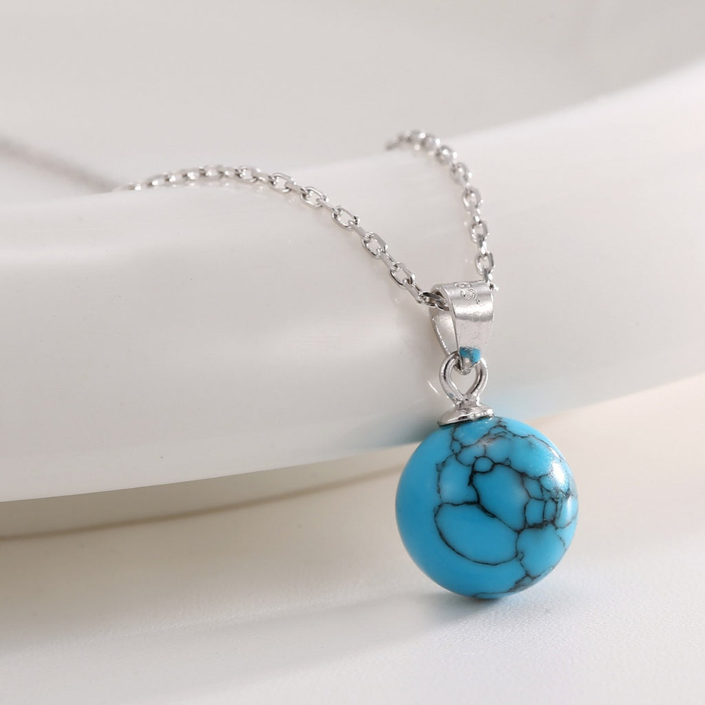 S925 Silver Turquoise Pendant Necklace Vintage Style