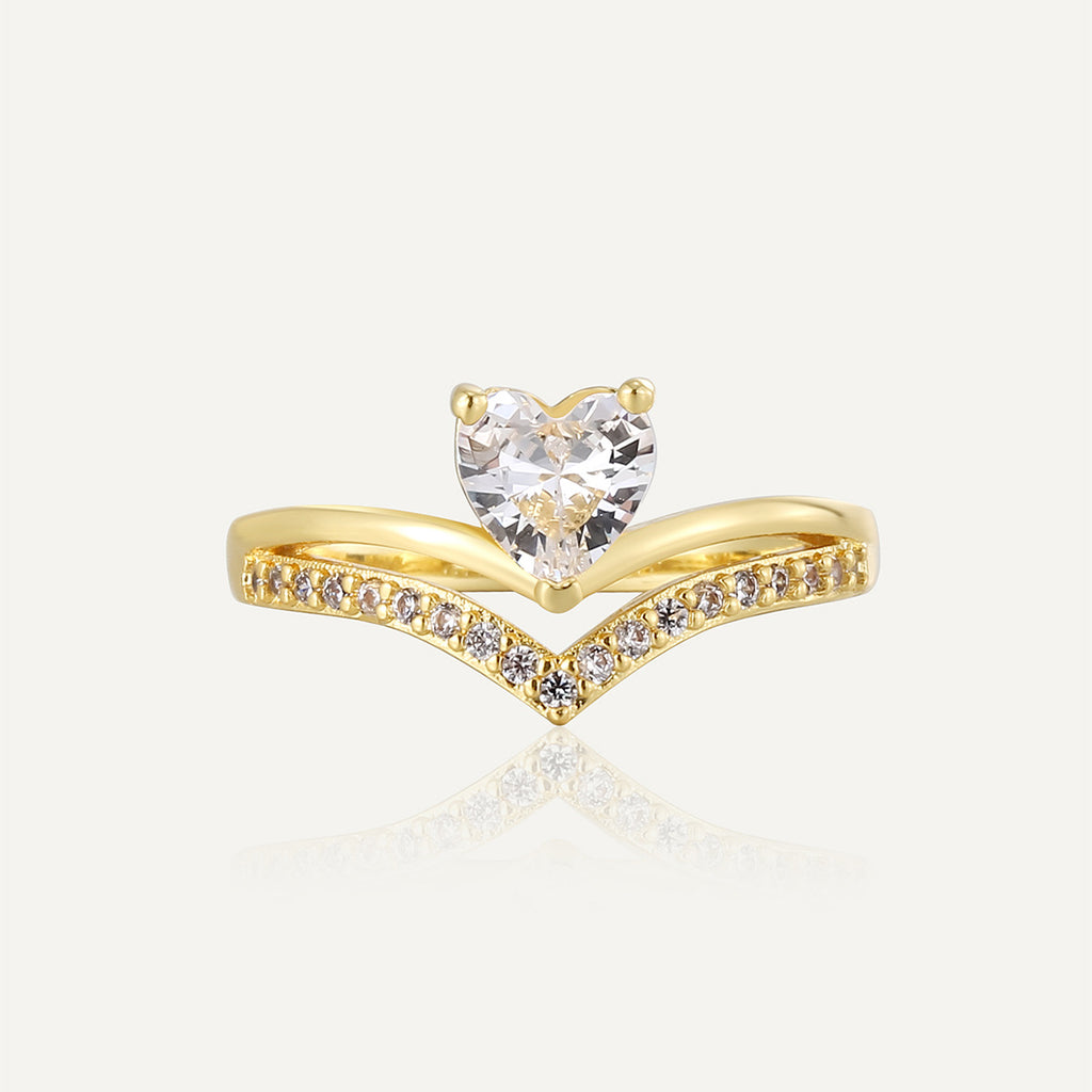 R0648 Luxurious Double Layer Ring for Women Hot Sale New Heart Zircon Vintage Versatile