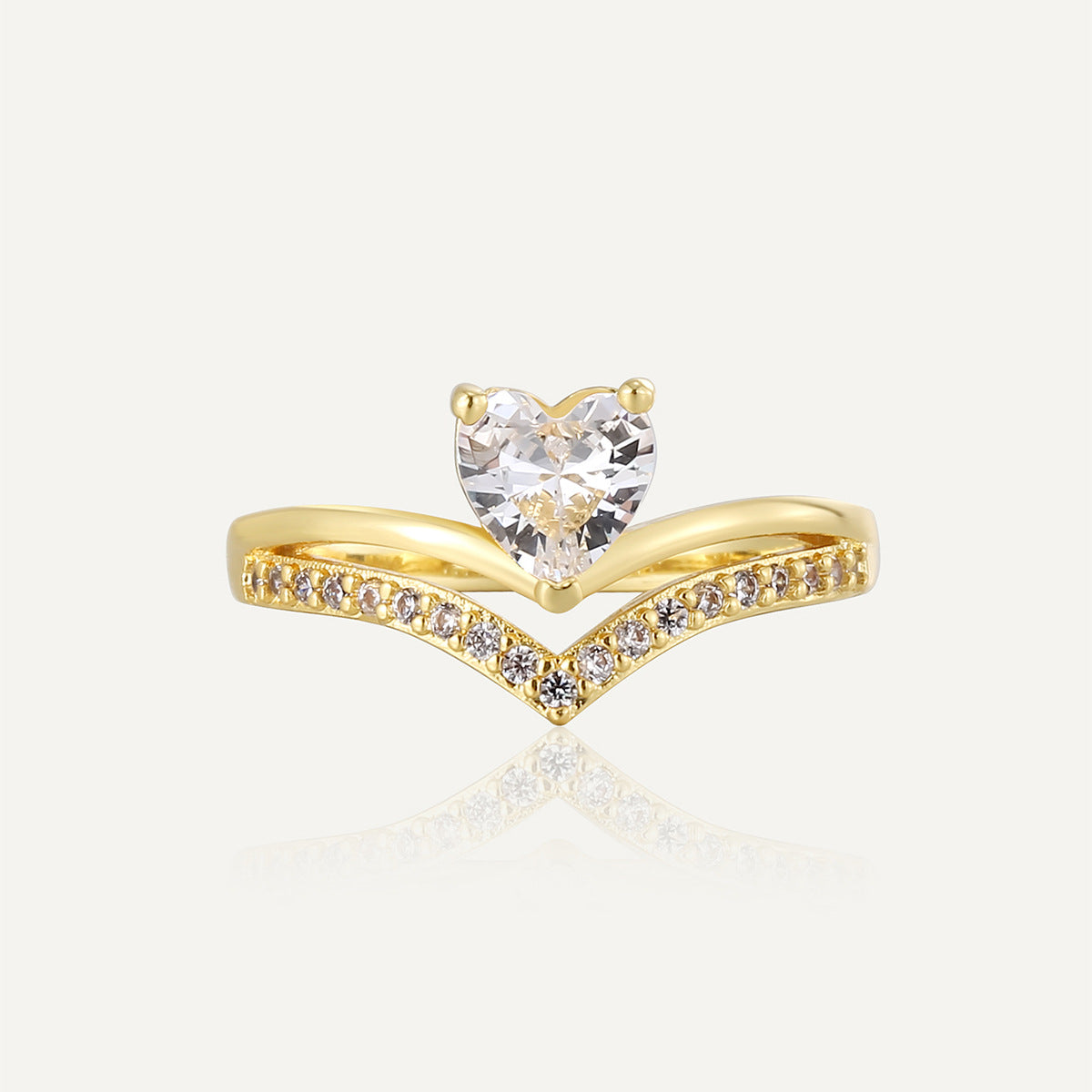 R0648 Luxurious Double Layer Ring for Women Hot Sale New Heart Zircon Vintage Versatile