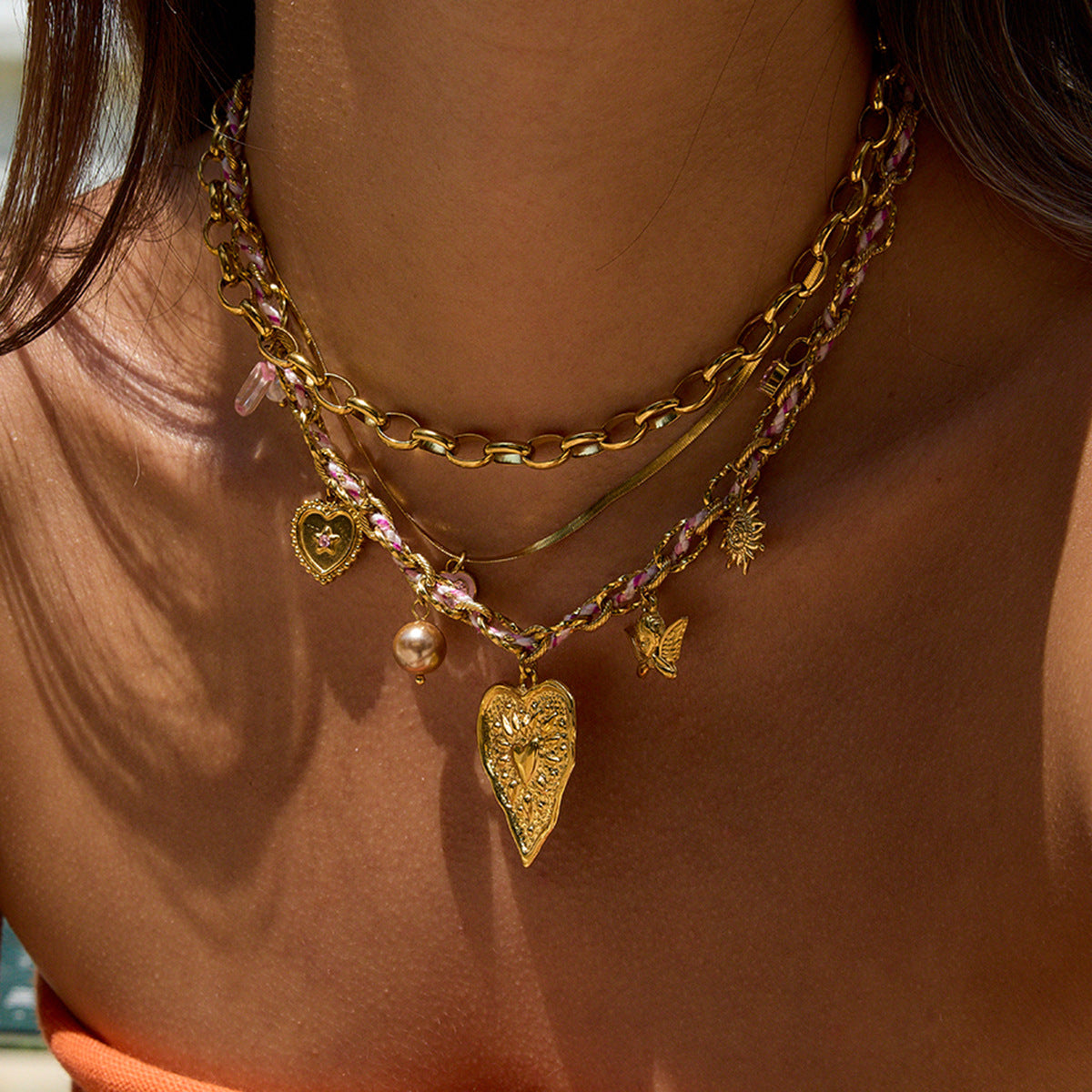 2H Colorful Rope Necklace Collarbone Chain Stainless Steel Jewelry Non-Fading