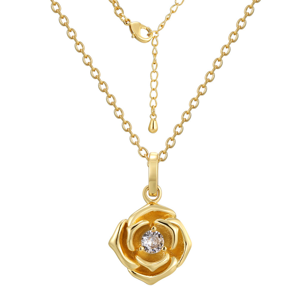 CYN0268 Rose Flower Pendant Copper Necklace Exquisite Female Romantic Necklace Pendant