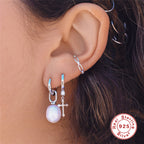 S925Sterling Silver Star Moon Inlaid Diamond Opal Hoop Earrings Cross Ear Clips Earrings Hot Sale Trendy Women's Ear Jewelry