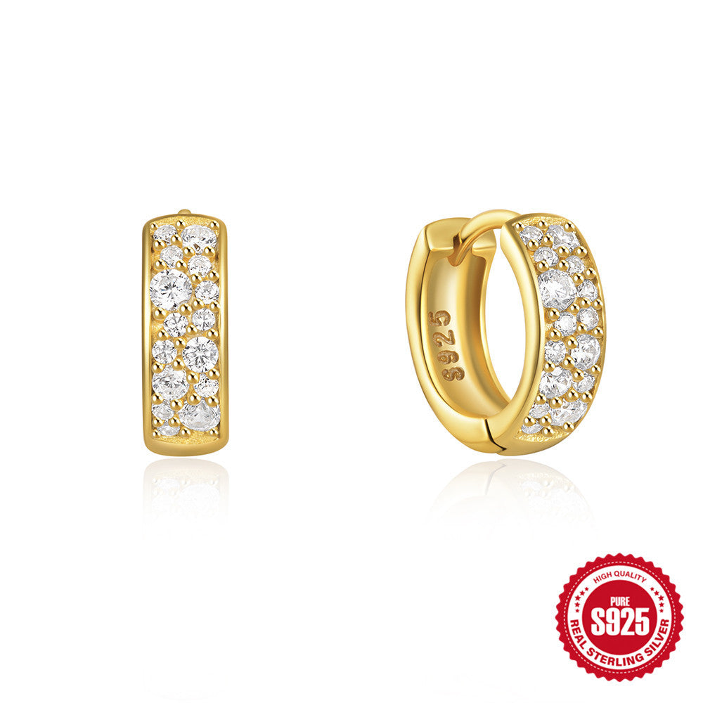 New925Sterling Silver Geometric Large and Small Diamond-Studded Hoop Earrings Classic Hot-Selling Minimalist Style Earrings