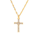 18K Stainless Steel Inlaid White Zircon Cross Pendant Necklace Non-Fading Jewelry