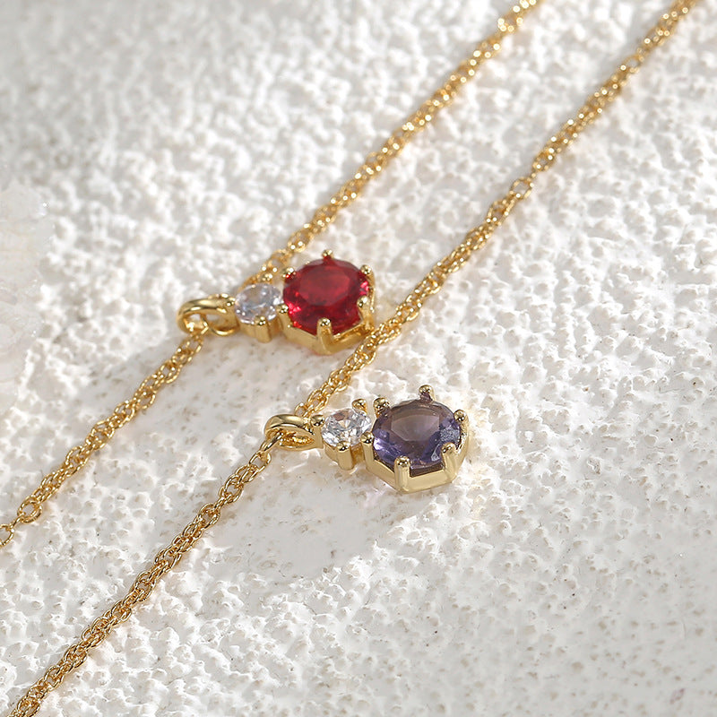 B0099 Red and Purple Two-tone Glass Inlaid Zircon Bracelet for Women Simple Design