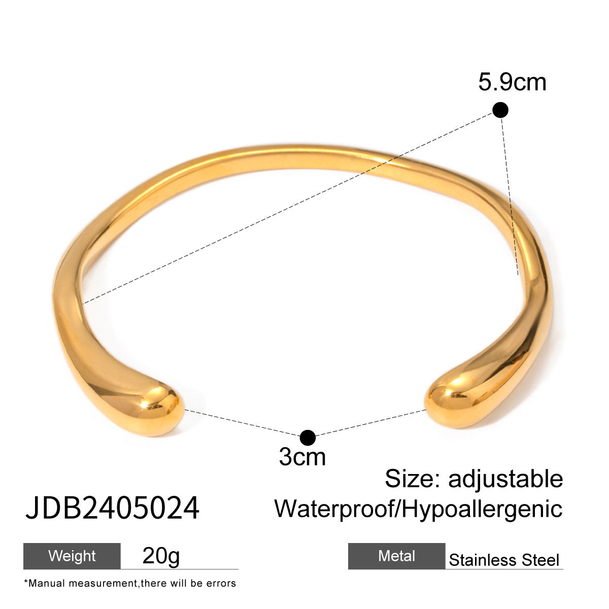 2H 18K Gold Stainless Steel Open Bracelet Minimalist Fashion High-end Smooth Bracelet