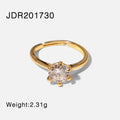 18K Gold-Plated Brass Round CZ Adjustable Ring with a round design profile — jewelry finish and design detail