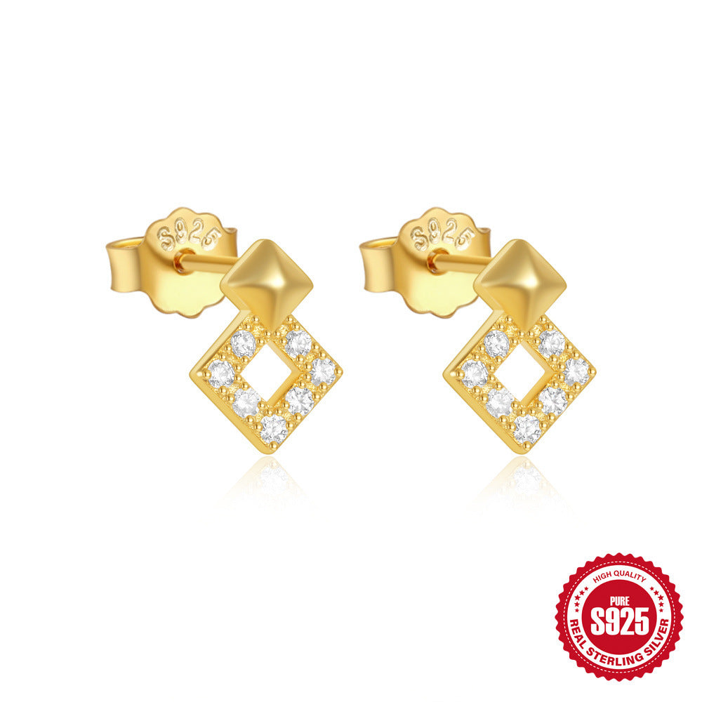 New S925Sterling Silver Stud Earrings V Full Diamond Star Flower Earrings Korean and Japanese Fashion Cute Bowknot Earrings for Women