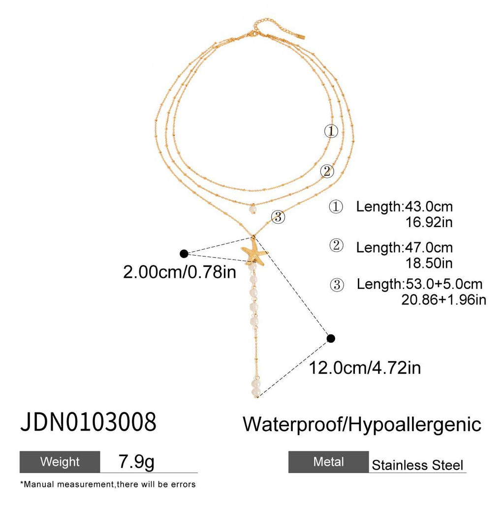 2H Stainless Steel Pearl Necklace Necklace Does Not Fade Starfish Accessories Jewelry Women