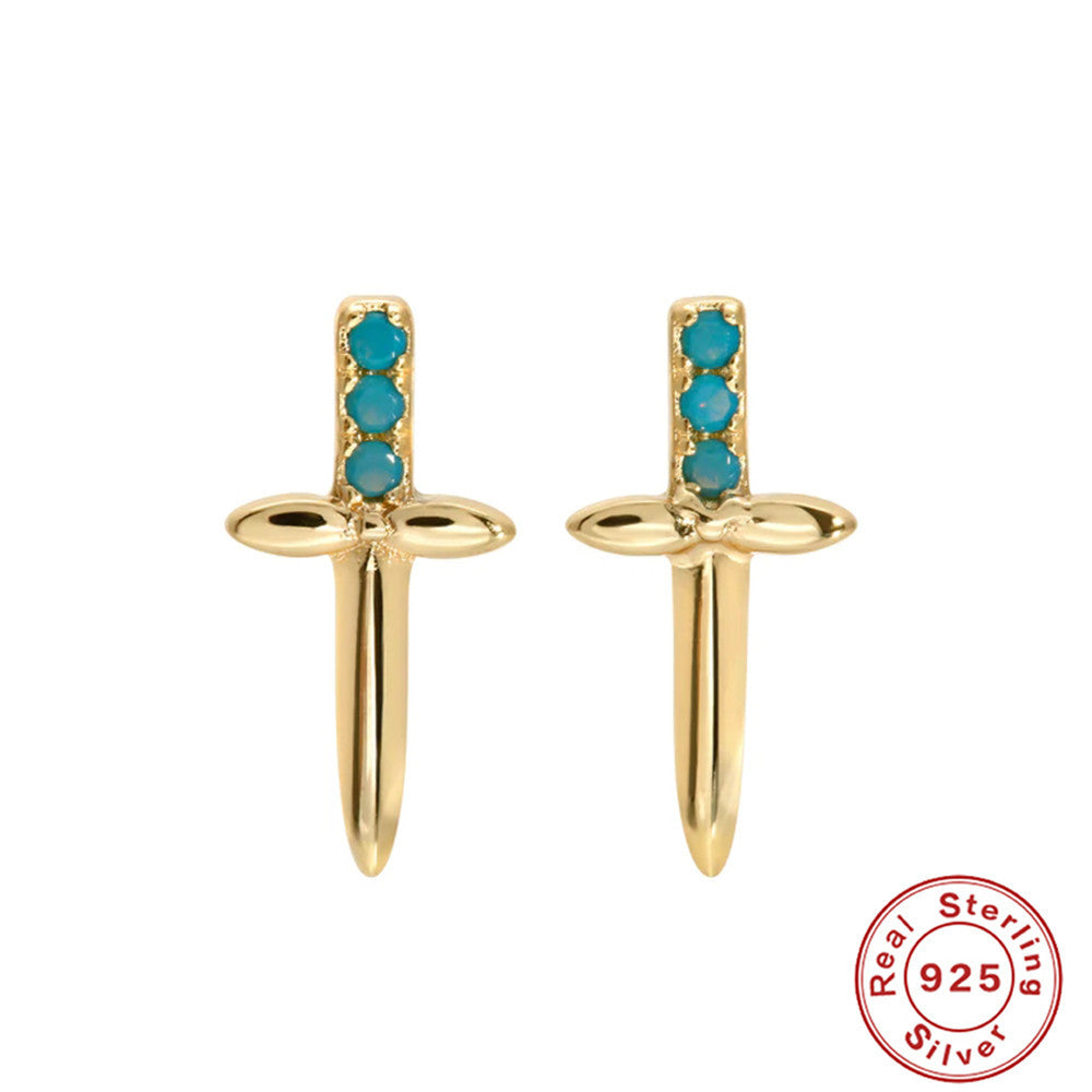 S925Sterling Silver Dagger Cross Earrings Devil's Eye Star Moon Pendant Hoop Earrings Hot-Selling Women's Earrings