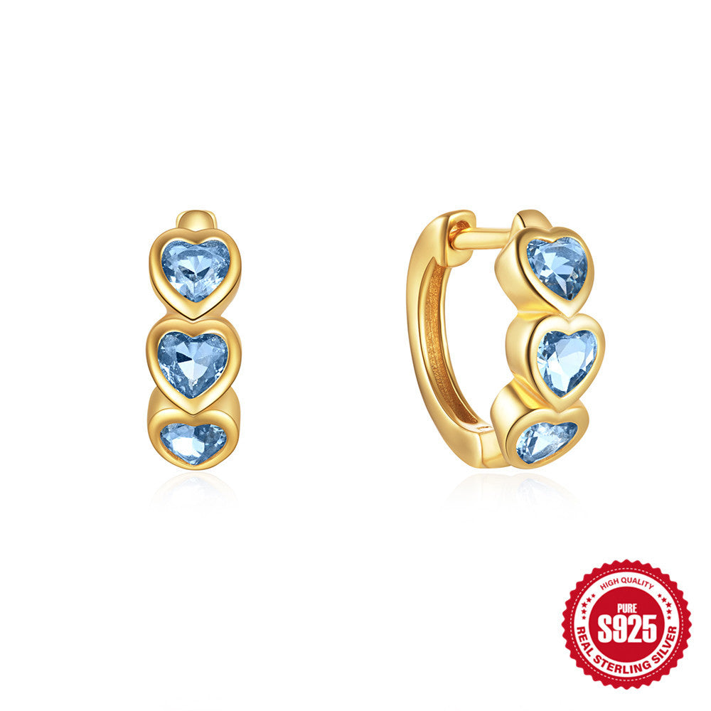 New925Sterling Silver Heart-Shaped Diamond-Studded Hoop Earrings for Women Hot-Selling Heart-Shaped Earrings