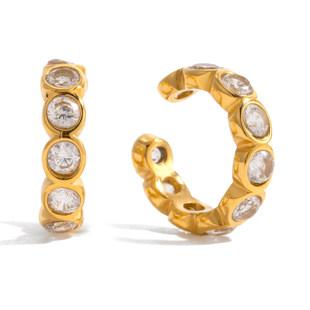 Zircon Earrings Ear Clips Non-Fading Stud Earrings Stainless Steel Jewelry for Women