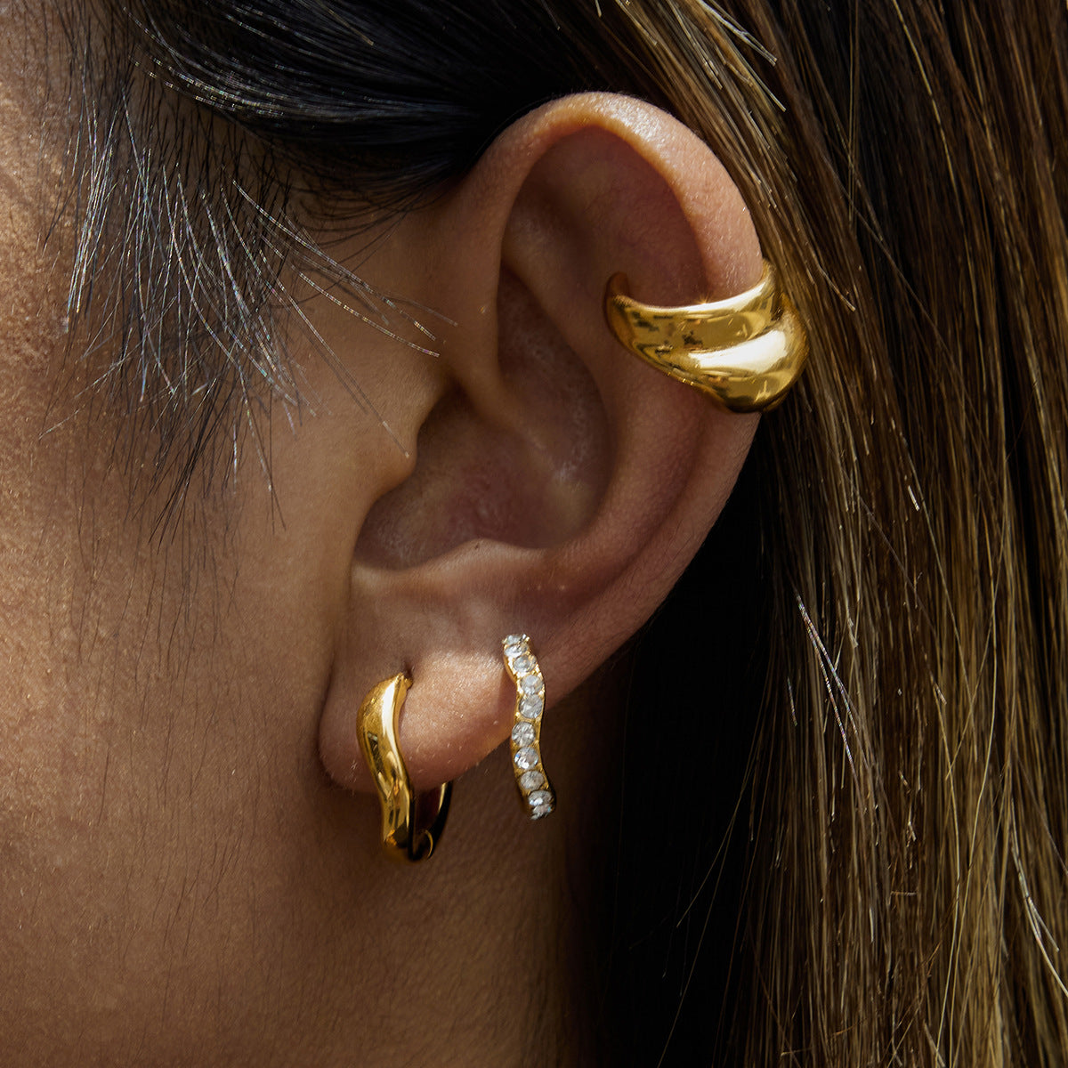 Stainless Steel gold Ear Clip Earrings18K Gold Stainless Steel Decorative Hoop Earrings