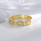 R0630 Design Leaf Pattern Ring for Women, Brass Gold-Plated, Vintage Simple Style