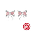 Bow Heart Colored Zircon 925 Sterling Silver Stud Earrings — decorative detail — jewelry finish and design detail