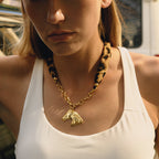 2H Leopard Print Silk Scarf Horse Necklace Pendant Accessories Female Clavicle Chain Stainless Steel Jewelry