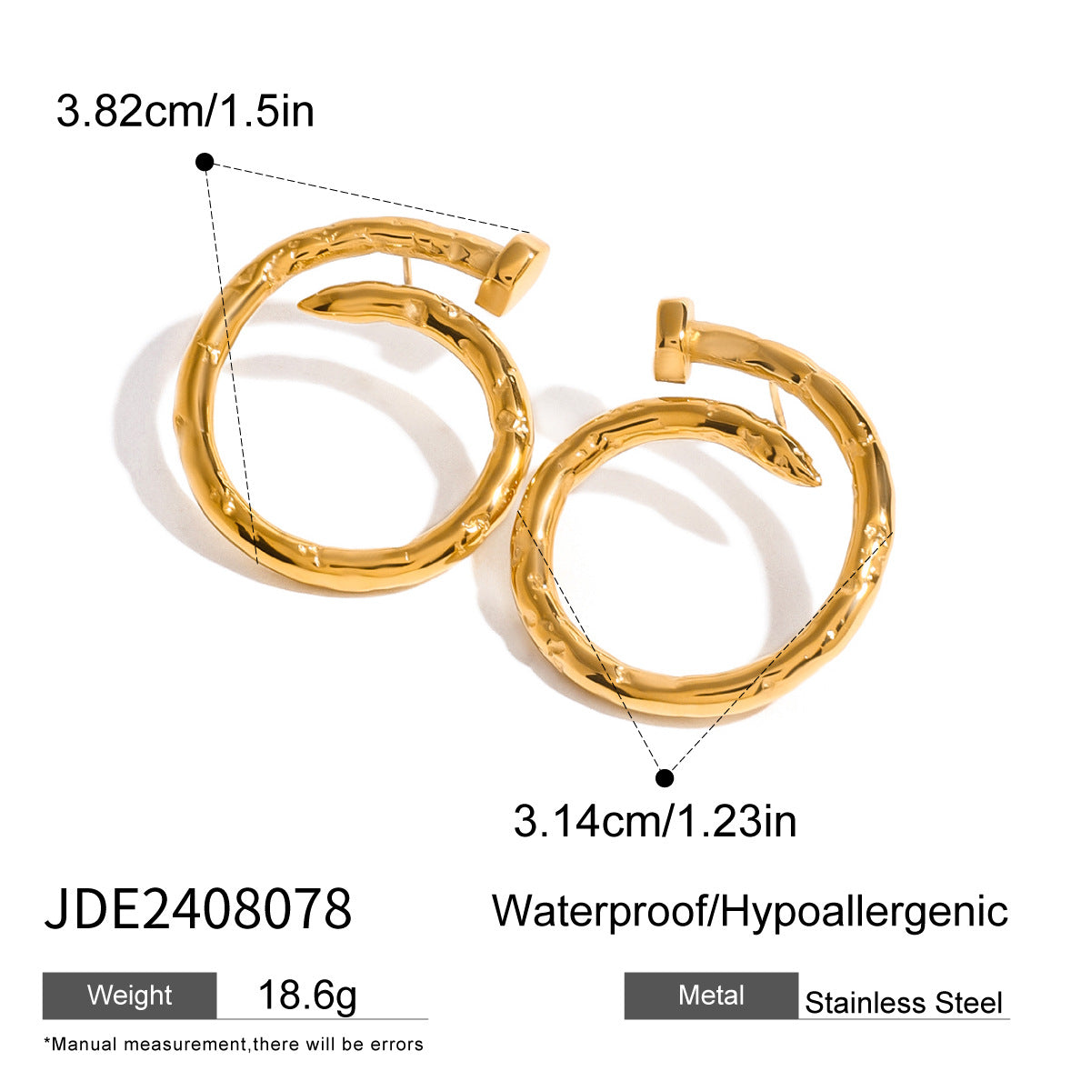 2H Fashionable Simple  Earrings Studs 18K Gold Stainless Steel Geometric Earrings Jewelry for Women