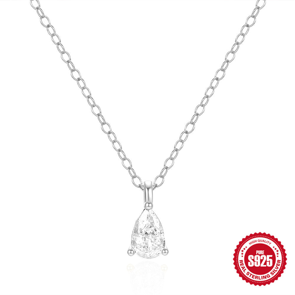 S925 Sterling Silver Water Drop Diamond Collarbone Necklace