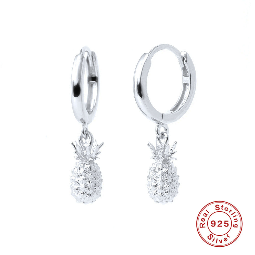 S925Pure Silver Fruit Earrings Pineapple Hoop Earrings Ear Clips Ear Pendants Fashionable Unique Creative Earrings