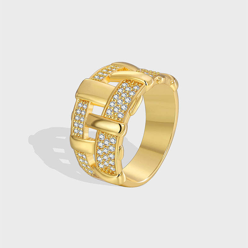 R0422 Exaggerated Design Sense Geometric Ring for Women Irregular Shape Micro Pave Zircon